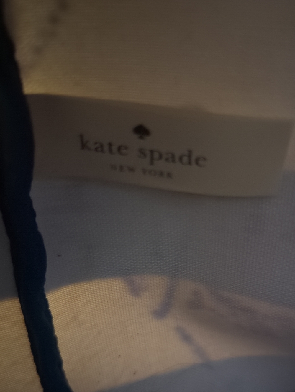 Kate Spade New York Cow Leather Tote Bag White And Navy Stripe With Keychain - Picture 3 of 16